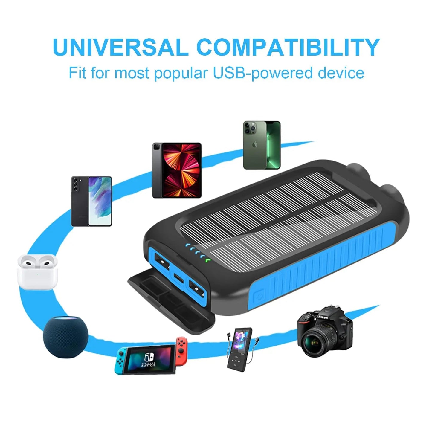10000mAh Solar Power Bank Portable Waterproof Fast Charge Dual USB Outdoor Charger LED Light for Camping Hiking Travel Techelectronicx