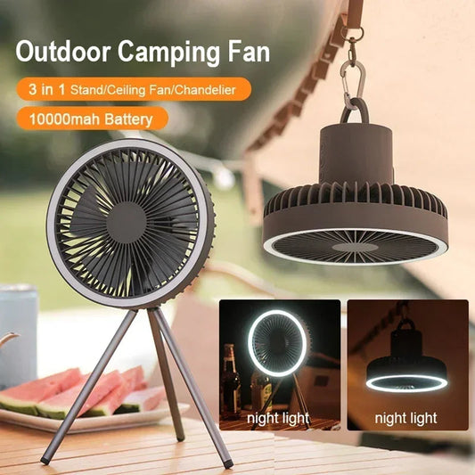 10000mAh Portable Fan Home Outdoor Camping Fan LED Lighting Tripod Stand Desktop with Power Bank Wireless Ceiling Electric Fan Techelectronicx