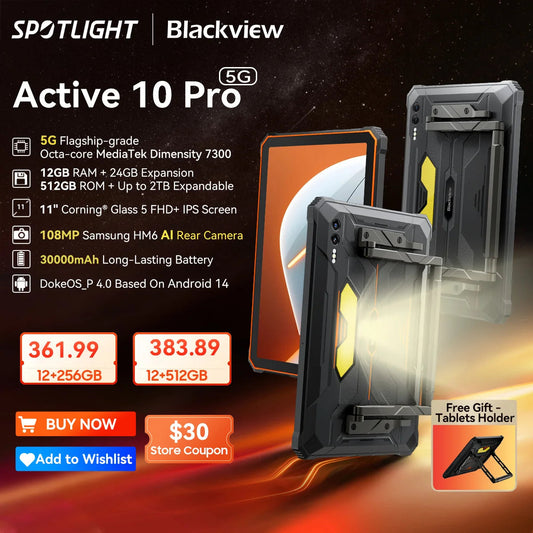 [World Premiere] Blackview Active 10 Pro Rugged Tablets 5G MTK 7300, 11" FHD+ Display, 12GB 512GB, 30000mAh Battery 108MP Camera Techelectronicx