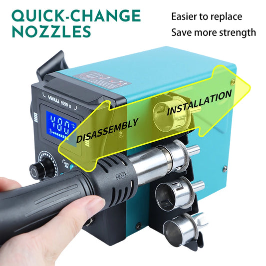 YIHUA 959D-II 700W Rework Station with Easy Plug-pull Nozzles Hot Air Gun Welding Station Digital Temperature Calibration TechElect