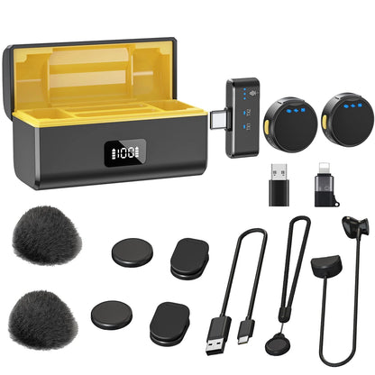 100M Wireless Microphone for Phone Professional Magnetic Lavalier Microphone with Charging Box Noise Reduction for Recording Techtronicx