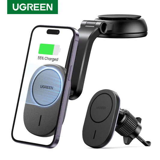 【Ship from Saudi Arabia】UGREEN Magnetic Car Phone Holder Stand 7.5W Wireless Charger For iPhone 16 15 14 13 12 Pro Max Charging - TechElect