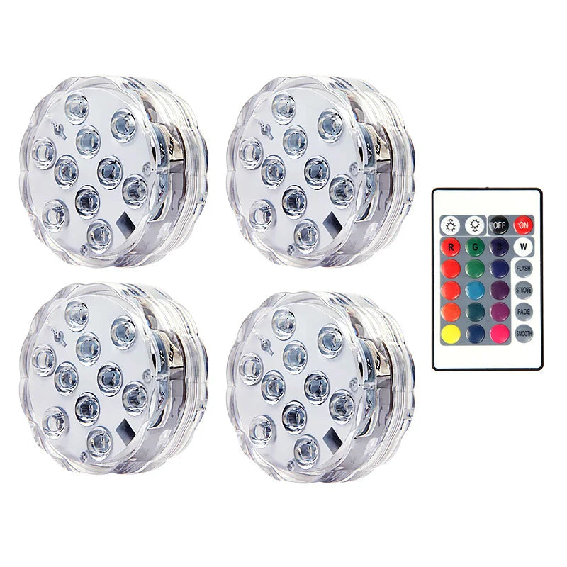 10leds RGB Led Submersible Light Underwater Night Lamp Battery Operated Garden Swimming Pool Light for Wedding Party Vase Bowl Techelectronicx