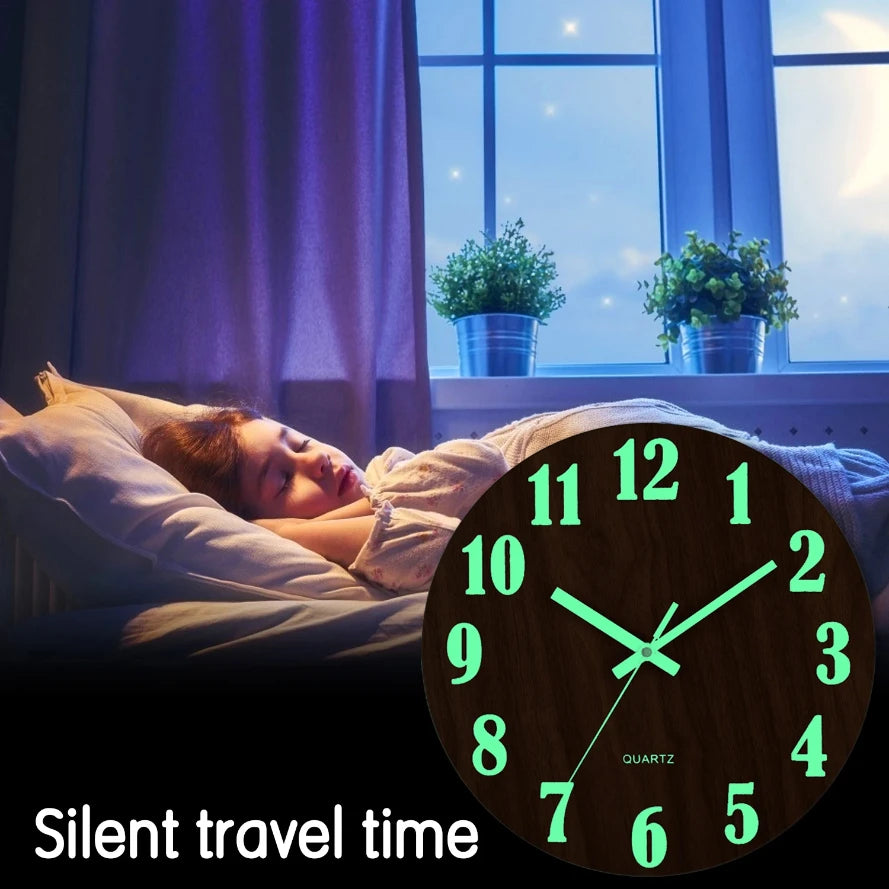 12 Inch Wooden Wall Clock with Soft Glow Night Light Nordic Fashion Silent NonTicking for Bedroom Techelectronicx