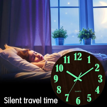 12 Inch Wooden Wall Clock with Soft Glow Night Light Nordic Fashion Silent NonTicking for Bedroom Techelectronicx