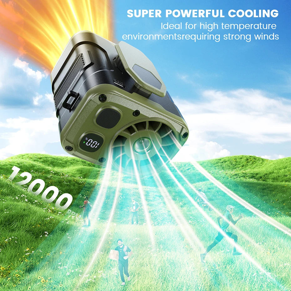 10000mAh Portable Waist Fan with Power Bank LED Lighting Hanging Neck Fan 5 Speed Strong Airflow Cooling Fan for Outdoor Working Techelectronicx