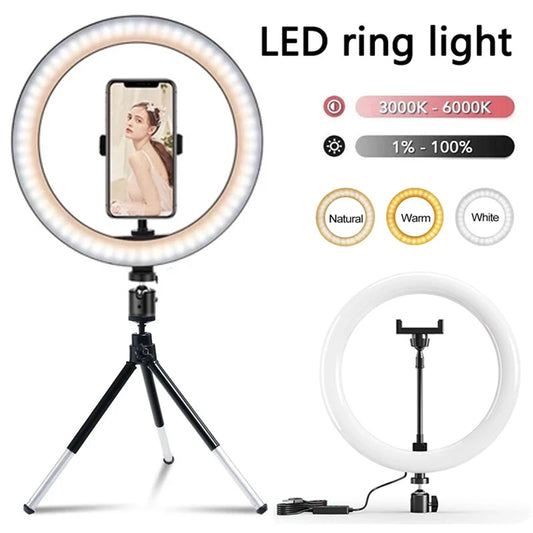 12 inch LED Ring light Photography Lighting Phone Ringlight With Tripod Stand USB Round Fill Lamp for Youtube Phone Video Live Techelectronicx