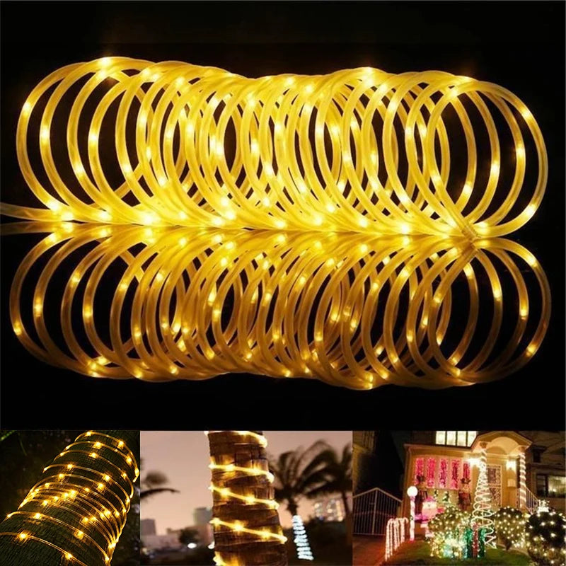 100/50/20Leds Solar Hose Rope String Lights Flexible Tube Fairy Led Lights Outdoor Villa Garden Christmas Halloween Home Decor Techelectronicx