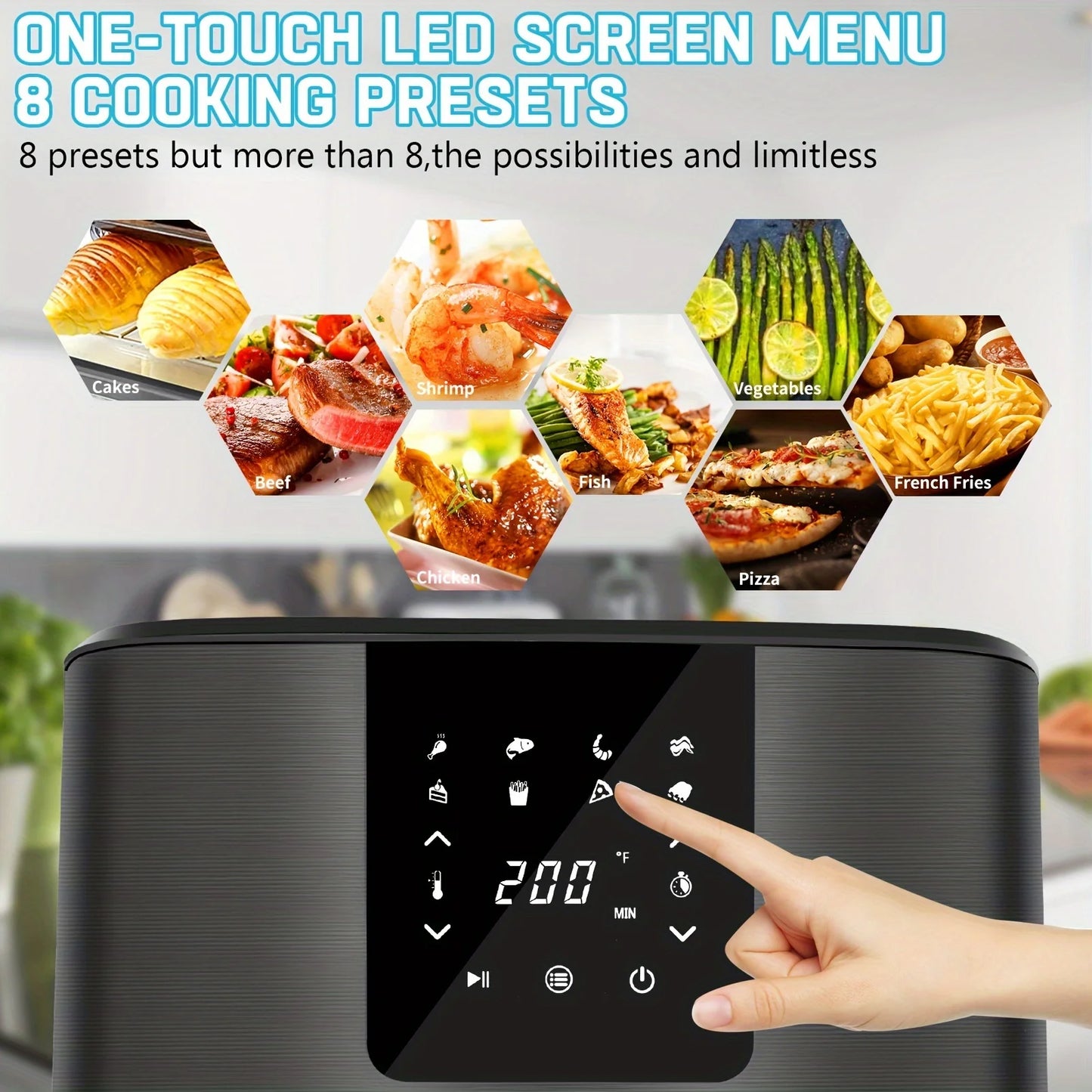 KitCook Large Air Fryer, 1500W 7QT AirFryer Cooker, Adjustable Temperature 100-400°F, 8 Presets Menu, Digital Touch Screen, Nons TechElect