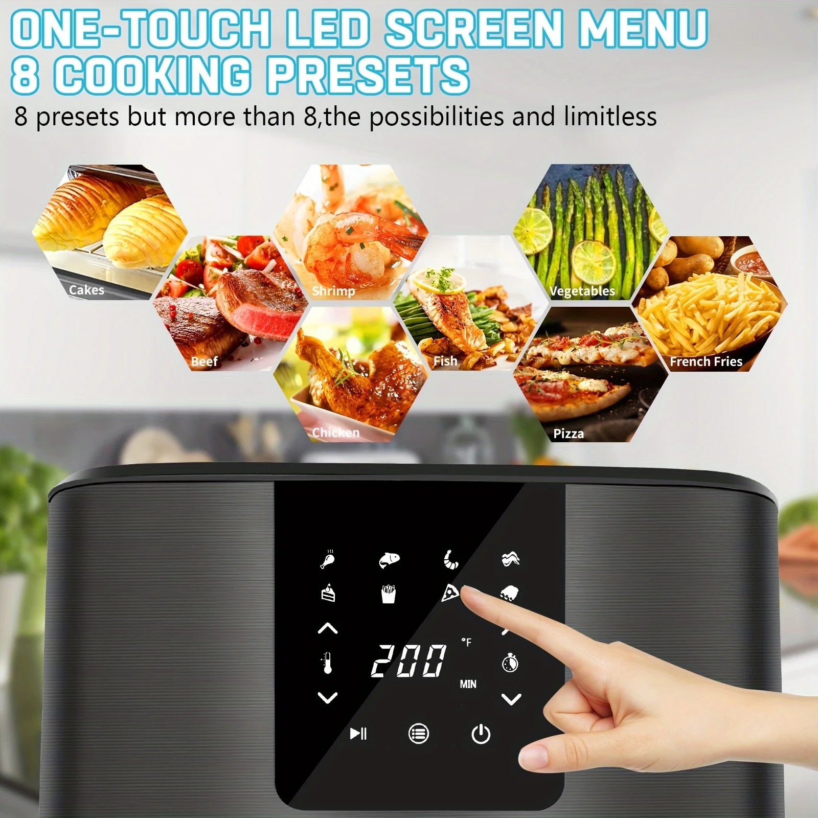 KitCook Large Air Fryer, 1500W 7QT AirFryer Cooker, Adjustable Temperature 100-400°F, 8 Presets Menu, Digital Touch Screen, Nons TechElect