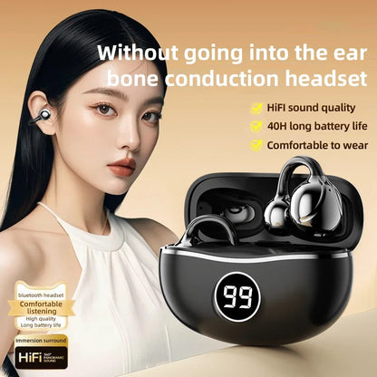 Wireless Headphones Fone Bluetooth Headset With Mic Handsfree Noise Canceling Earphones Clip Ear Music  Sports Gaming Earplug - TechElect
