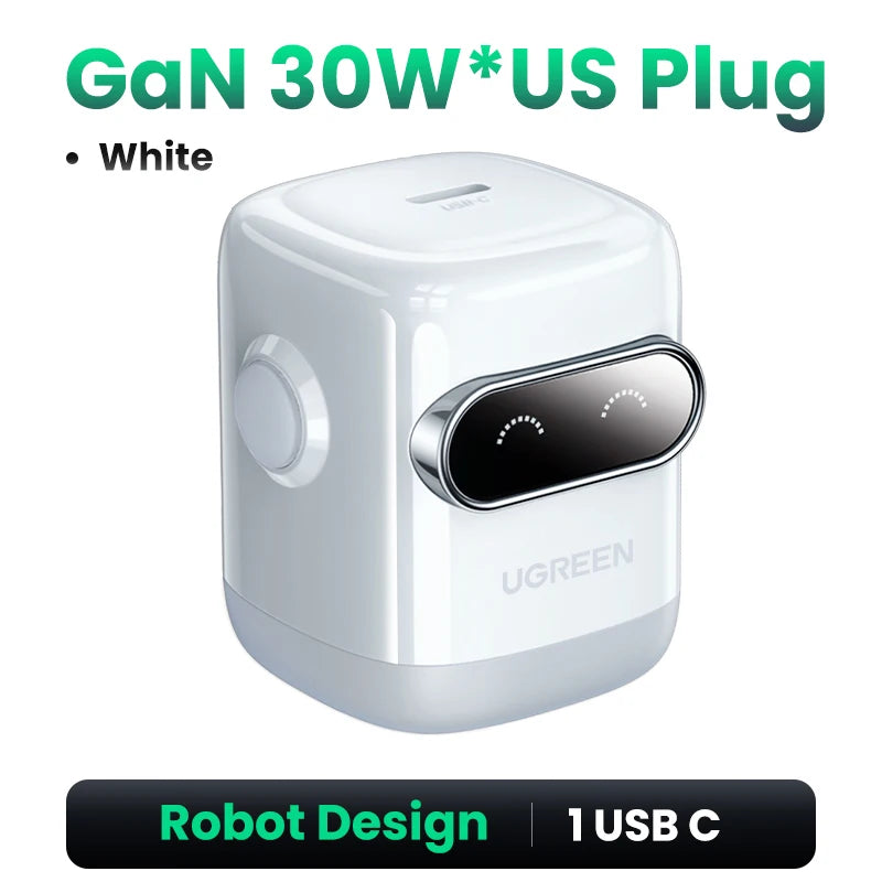 【US Plug】UGREEN 65W 30W GaN Charger Robot Design PD3.0 QC4.0 3.0 PPS Fast Charger for iPhone 16 15 14 Pro Macbook Laptops Tablet Techelectronicx