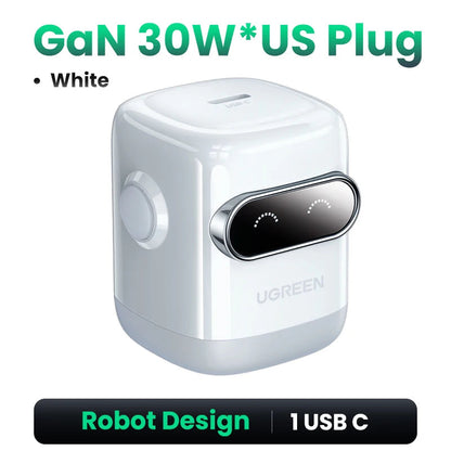 【US Plug】UGREEN 65W 30W GaN Charger Robot Design QC4.0 3.0 PPS for iPhone 16 15 14 Pro Macbook Laptops Tablet PD3.0 Fast Charger Techelectronicx