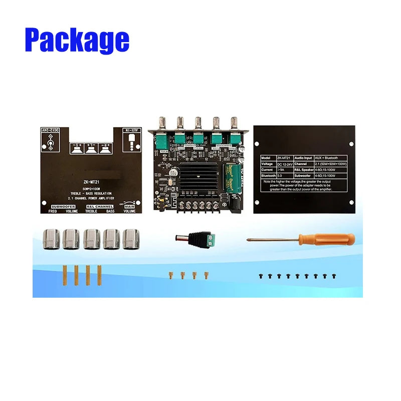 ZK-MT21 2*50W+100W Bluetooth 5.0 Power Subwoofer Amplifier Board 2.1 Channel Class D Home Theater Audio Stereo Equalizer Amp Techelectronicx