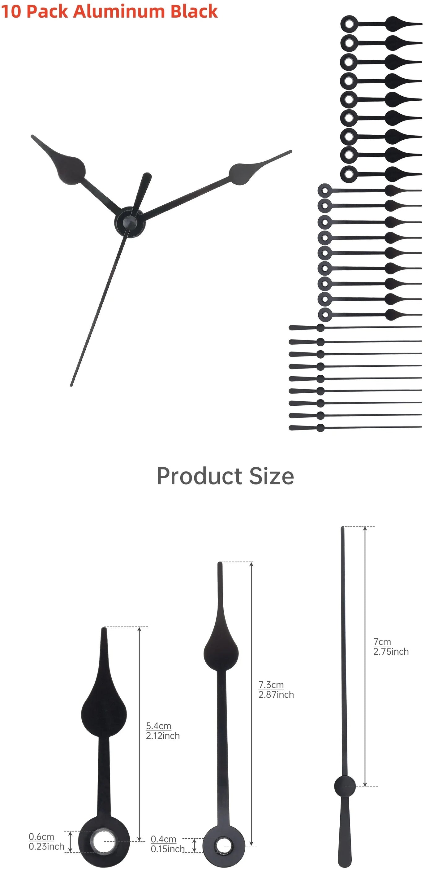 10 Pack Aluminum Black Replacement Clock Hands Kit for Wall Clock Repair, Clock Hands Parts Replacement Techelectronicx