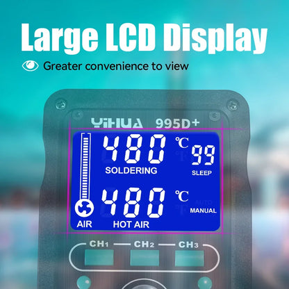 YIHUA 995D+SMD Soldering Station With Pluggable Hot Air Gun Soldering iron BGA Rework Station Phone Repair Welding Station TechElect