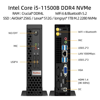 TexHoo Mini PC Gaming Computer Intel Core i5 13500H AMD R7 5800H Processor ITX Windows 11 Pro 10 System Unit DDR4 NVMe WiFi Techelectronicx