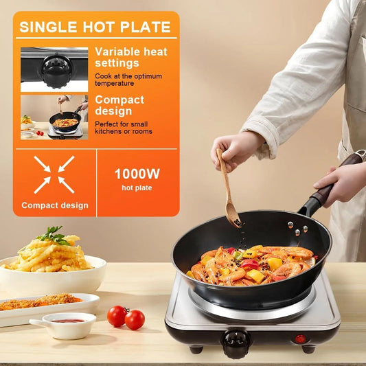 1000W Electric Countertop Single Burner 5 Level Temperature Control Hot Plate for Cooking Stainless Steel Base 220V Techelectronicx
