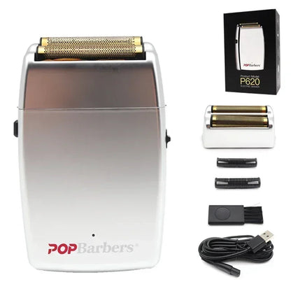11000 RPM POP Barbers P620 Professional Electric Men's Beard Trimmer Double Foil Shaver Electric Shaver USB Hair Cutting Machine Techelectronicx