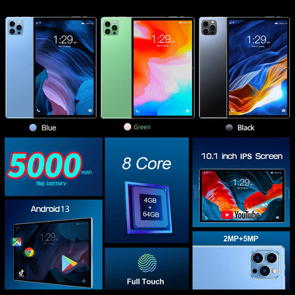 10.1 Inch Android 13 Tablet with Octa Core 4GB RAM 64GB ROM Dual SIM 3G Call WiFi Bluetooth Google Play - New Model Techelectronicx
