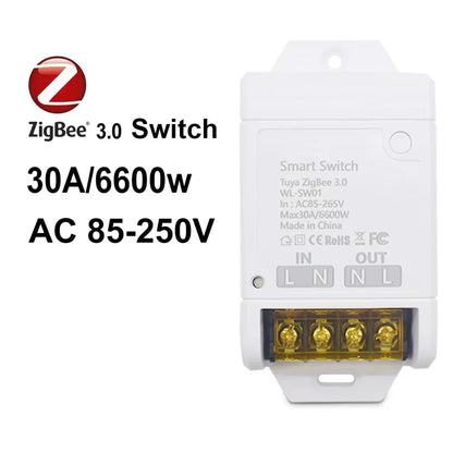 ZIGBEE/WiFi Smart Switch 30A 6600W/4000W Tuya Relay Module AC DC 7-32V 85-250V Timer Home Automation Alexa DIY Smartlife APP Techelectronicx