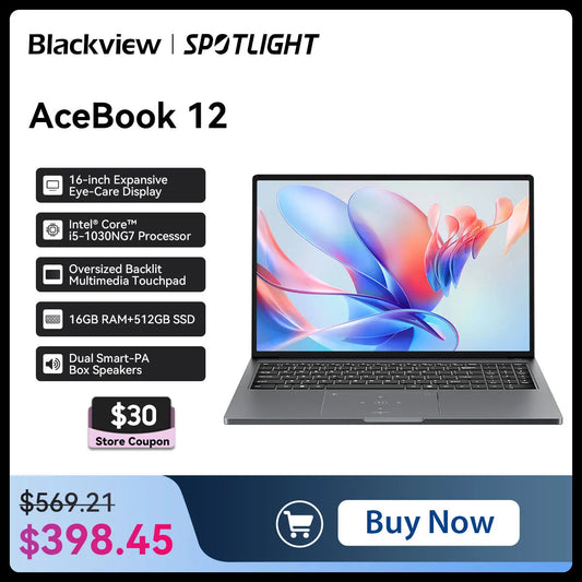 [World Premiere] Blackview AceBook 12 Win 11 Pro Laptop 16'' 1920*1200 Display, Intel I5-1030NG7 Notebook, 16GB 512GB, 5000mAh Techelectronicx