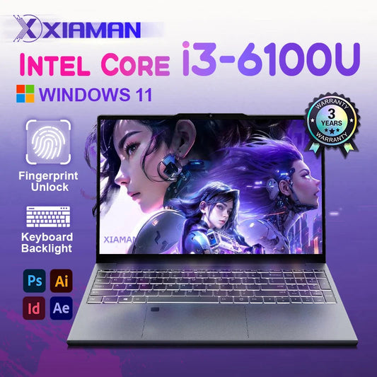 Xiaman 15.6" Portable Laptop Computer Intel Core i3 6100U Windows 11 Pro Notebook PC Gamer 16GB RAM 512GB 1TB SSD Gaming Laptops Techelectronicx