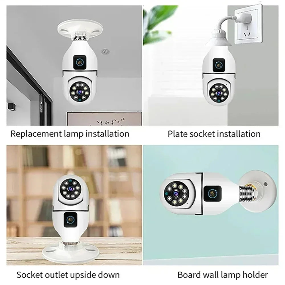 8MP E27 Bulb WIFI Camera Dual Lens Smart Home Surveillance Camera AI Human Tracking Voice Alarm Two-way Audio Color Night Vision TechElect