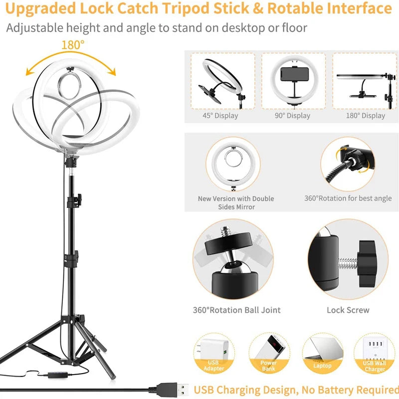 10 Inch LED Ring Light Photographic Selfie Ring Lighting with Phone Holder for Tiktok Youtube Makeup Video Live Studio Ring Lamp Techelectronicx