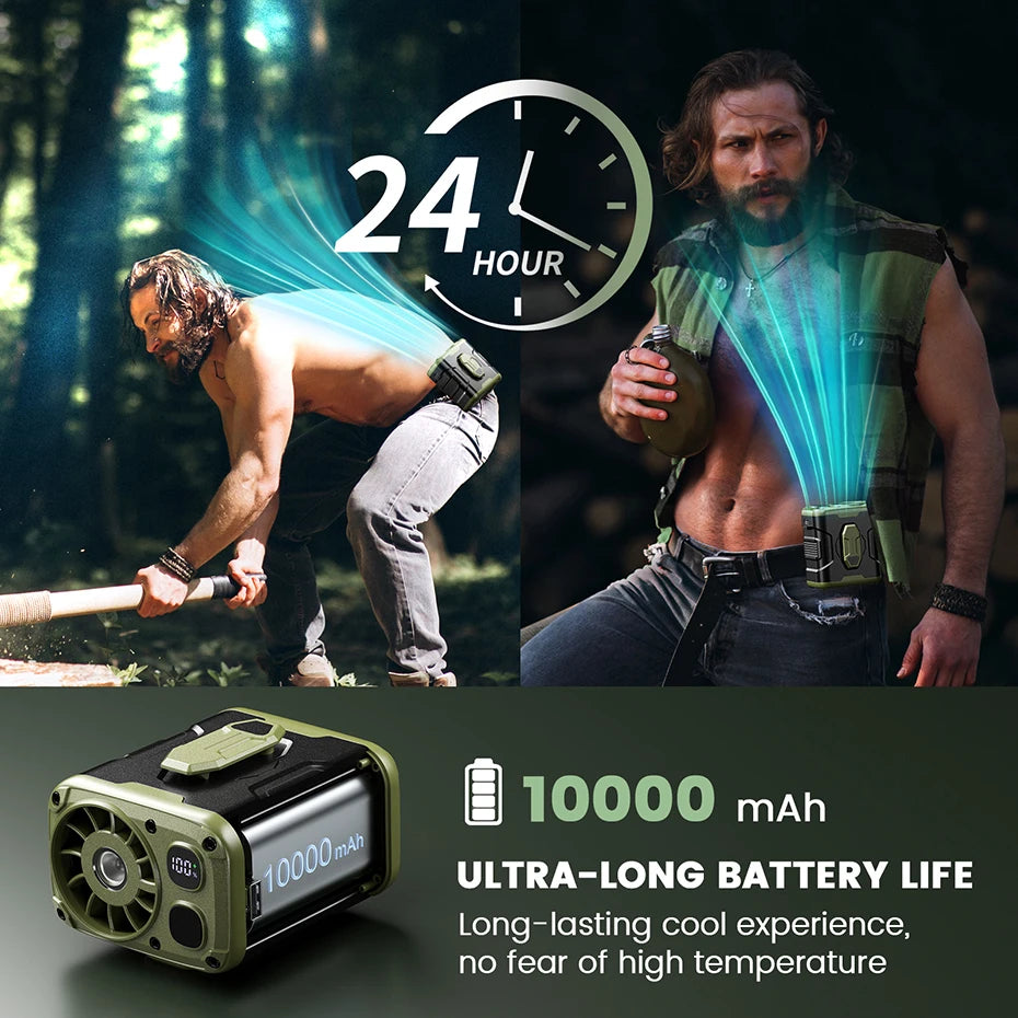 10000mAh Portable Waist Fan with Power Bank LED Lighting Hanging Neck Fan 5 Speed Strong Airflow Cooling Fan for Outdoor Working Techelectronicx
