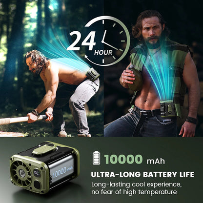 10000mAh Portable Waist Fan with Power Bank LED Lighting Hanging Neck Fan 5 Speed Strong Airflow Cooling Fan for Outdoor Working Techelectronicx