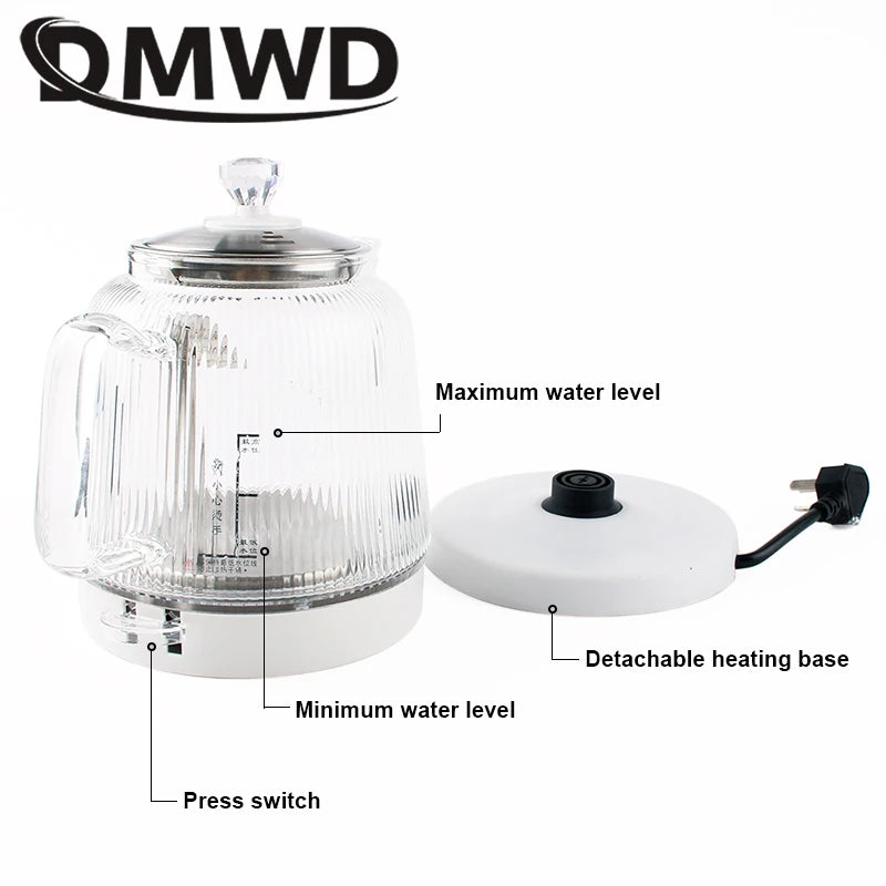 1.2L MINI Electric Kettle Glass Quick Heating Hot Water Boiling Teapot Blue Light Heater Pot Boiler Auto-Power Off Cooker Cup EU Techelectronicx