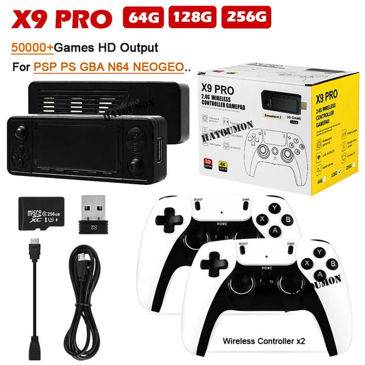 X9 PRO Retro Game Stick Video Game Console 4K HD 256G 50000 Games 50+ Emulator For PS1/PSP/SFC/N64 Dual 2.4G Wireless Controller Techelectronicx
