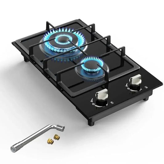 12" Gas Stove Propane Cooktop 2 Burner Stainless Steel Portable Gas Burner with Thermocouple Protection Lpg/Ng 3.3kW 1kW Power Techelectronicx