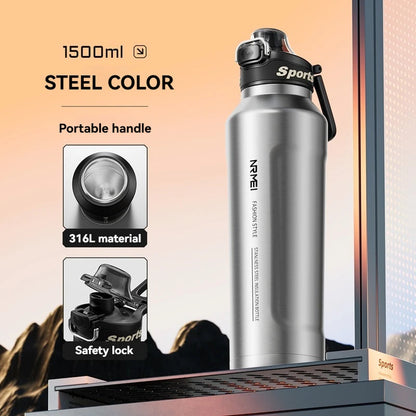 1.5L Insulated Water Bottle Stainless Steel Cold Hot Insulated Cup Vacuum Thermos Bottle Double Wall Flasks Techelectronicx