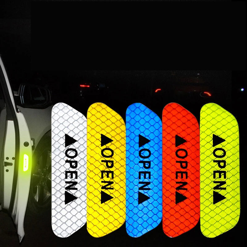 1/4PCS Car Door Reflective Sticker Safety Opening Warning Reflective Tape Car Accessories Interior Exterior Reflector Techelectronicx