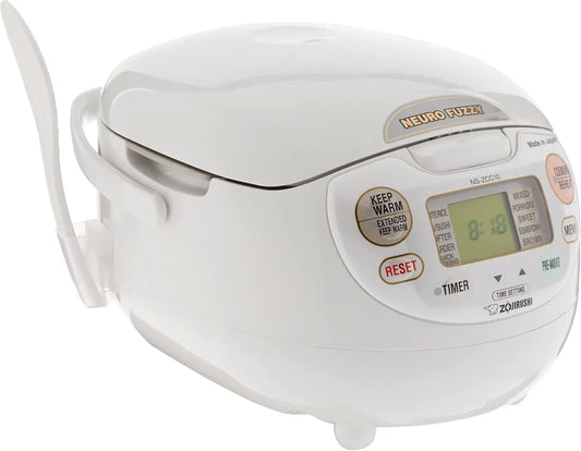 Zojirushi NS-ZCC10 5-1/2-Cup Neuro Fuzzy Rice Cooker and Warmer, Premium White TechElect