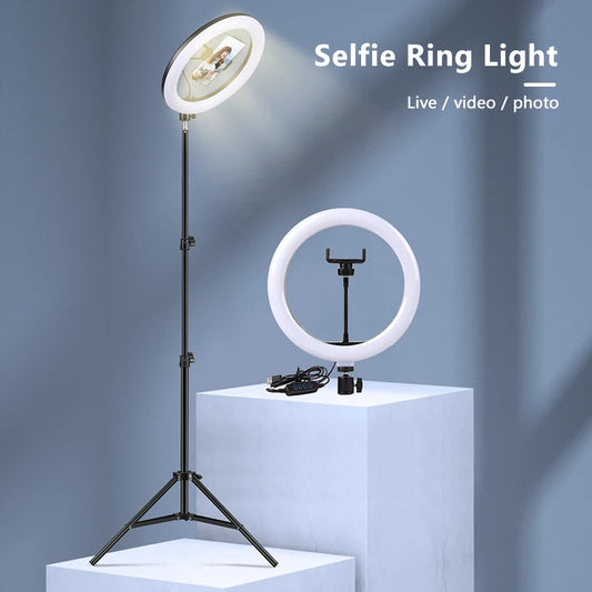 10inch Selfie Ring Light with Optional Tripod, Photography Fill Light Led Ring Lamp Ringlight for Video Recording Live Broadcast TechElect