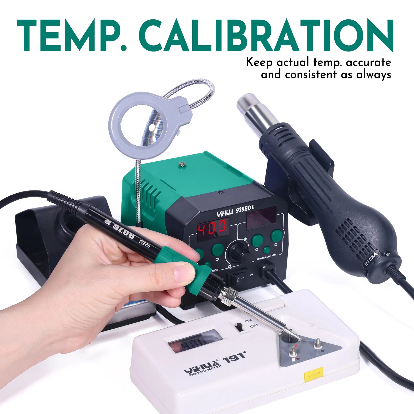YIHUA 938BD-II 740W Hot Air Gun BGA Rework Station SMD Soldering Iron Desoldering Station LED Lamp Digtal Display Welding Tool TechElect