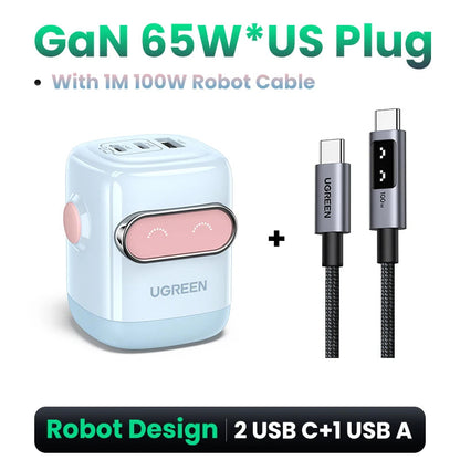 【US Plug】UGREEN 65W 30W GaN Charger Robot Design QC4.0 3.0 PPS for iPhone 16 15 14 Pro Macbook Laptops Tablet PD3.0 Fast Charger Techelectronicx