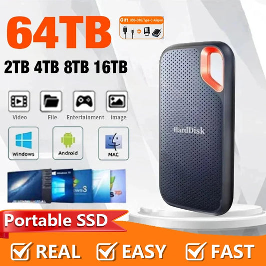 Real Portable SSD High Speed 128TB 256TB External Hard Drive 1TB Hard Disk USB 3.1 Type-C Original Storage Device for Laptop/PC Techelectronicx