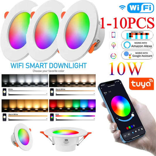 1-10PCS LED Downlight Bluetooth TUYA 110/220V Dimmable Spot Light Recessed Round Light Spot Bluetooth Lamp For Alexa Google Home Techelectronicx