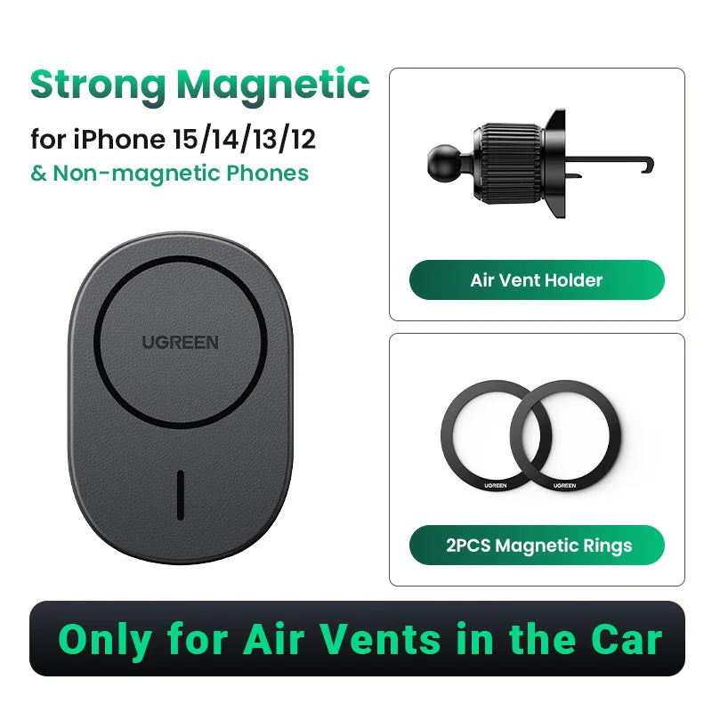【Ship from Saudi Arabia】UGREEN Magnetic Car Phone Holder Stand 7.5W Wireless Charger For iPhone 16 15 14 13 12 Pro Max Charging - TechElect