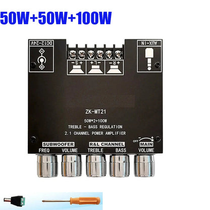 ZK-MT21 2*50W+100W Bluetooth 5.0 Power Subwoofer Amplifier Board 2.1 Channel Class D Home Theater Audio Stereo Equalizer Amp Techelectronicx