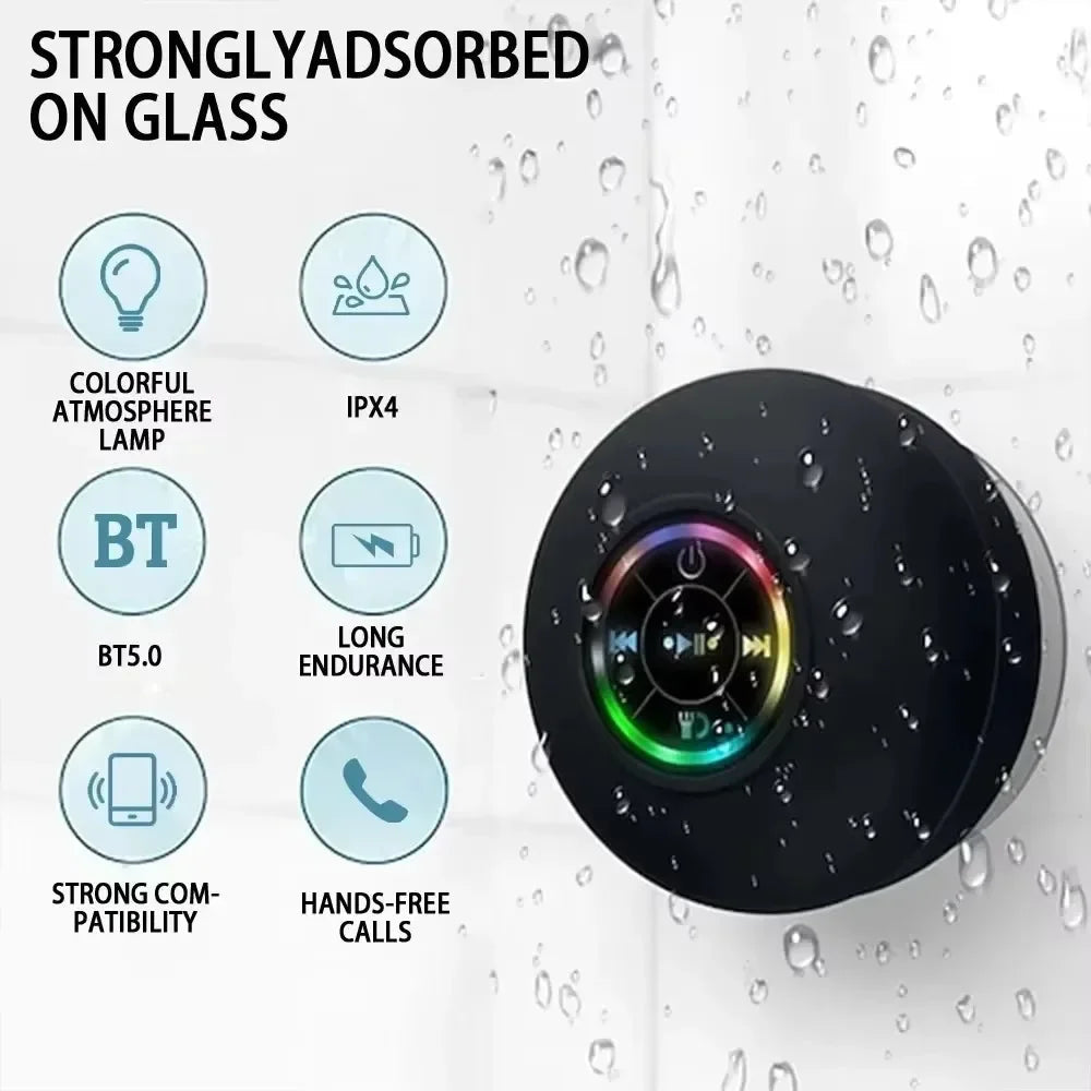 XIKCU Bathroom Waterproof Wireless LED Bluetooth Speaker Large Suction Cup Mini Portable Speaker Outdoor Sports Stereo Speaker Techelectronicx