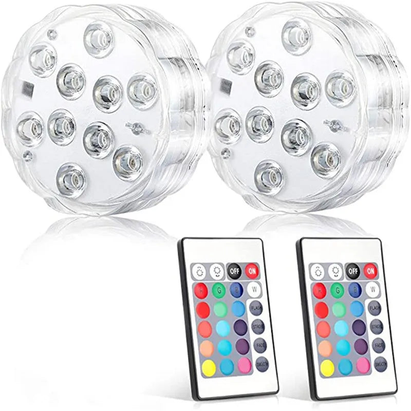 10leds RGB Led Submersible Light Underwater Night Lamp Battery Operated Garden Swimming Pool Light for Wedding Party Vase Bowl Techelectronicx