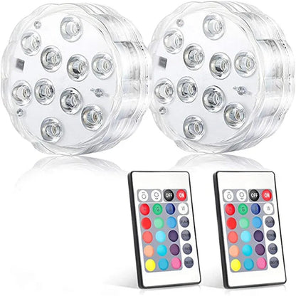 10leds RGB Led Submersible Light Underwater Night Lamp Battery Operated Garden Swimming Pool Light for Wedding Party Vase Bowl Techelectronicx