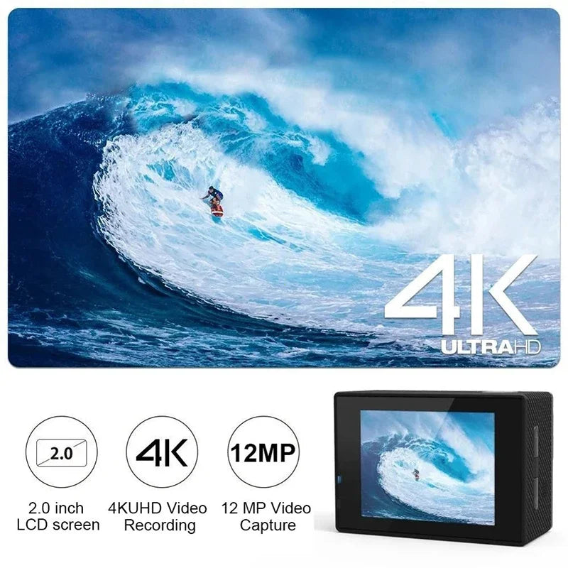 2.0" Action Camera Ultra HD 4K 30FPS WiFi Underwater Cameras Waterproof Helmet Bicycle Video Recording Cameras Outdoor Sport Cam TechElect