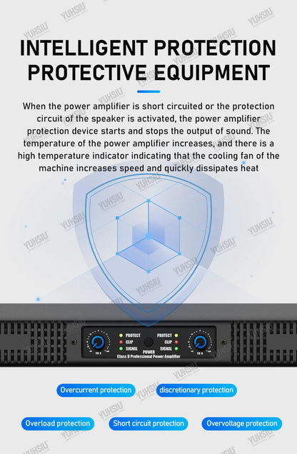 YUHSIU Professional Digital AMP 1U Class D Hifi High Power Amplifier 800W 2Channels For KTV Disco DJ Stage Karaoke Audio Speaker Techelectronicx