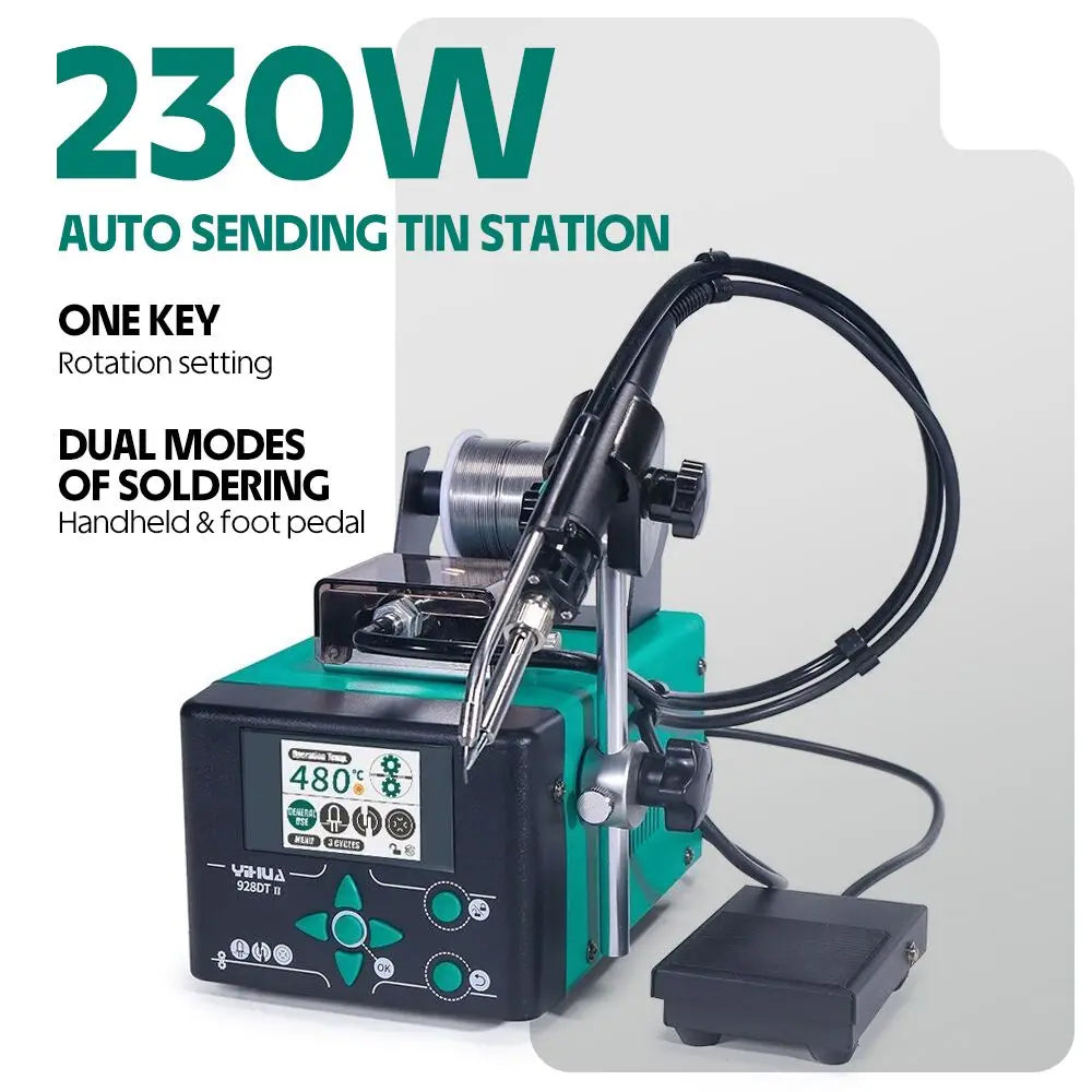 YIHUA 928DT-II 230W Soldering iron Auto Send Tin Soldering Station Fast Heating Tin Feeder Foot Rest Welding Machine Tools TechElect